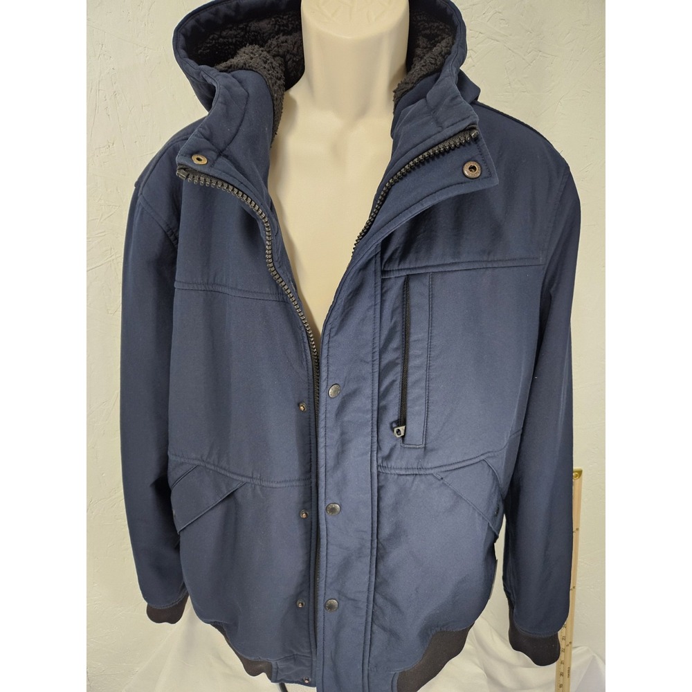 Levi Strauss Men XL Navy Blue Sherpa Lined Softshell Hooded Bomber Jacket